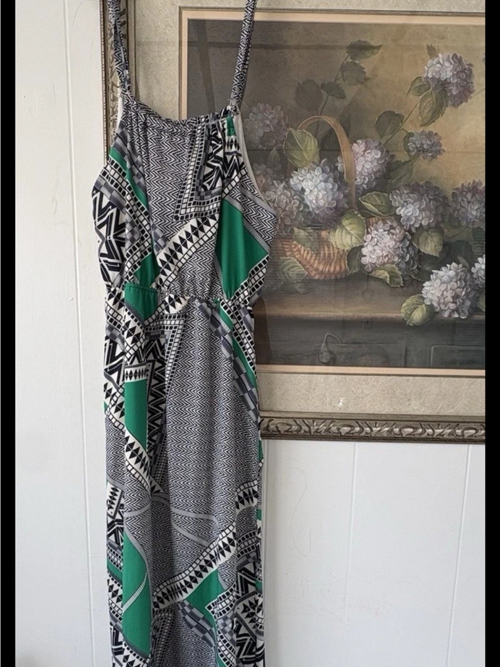 Alya Black, White & Green Geometric Print Maxi Dress